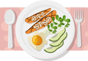Fried eggs and vegetables, breakfast dish. Healthy food served on plate png