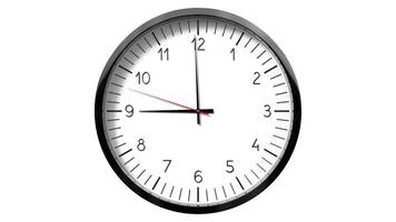 Classic wall clock on white background - 9 o clock video