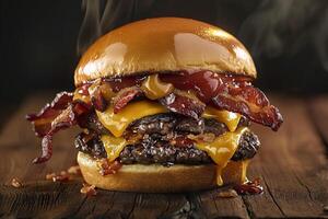 Burger with juicy beef, melted cheese and crispy bacon. photo