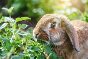 A cute Holland Lop bunny with fluffy cheeks photo