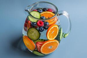 Colorful fruit juice pitchers photo