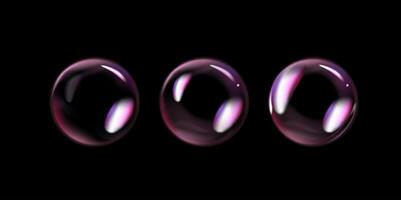 Glossy soap bubbles on black background. Transparent soap bubbles with reflection. photo