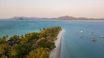 Aerial view of koh Mook or koh Muk island with beautiful sky and sunrise, in Trang, photo