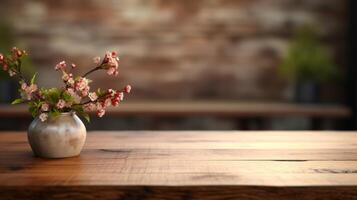 Wooden table in blurred vintage scene photo