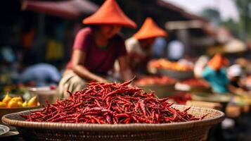 red hot chili In the vegetable market photo