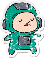 distressed sticker cartoon of a kawaii cute astronaut boy png