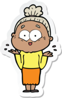 sticker of a cartoon happy old woman png