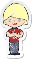 retro distressed sticker of a cartoon man with crossed arms png