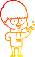 dibujo de línea de gradiente cálido niño feliz de dibujos animados saludando png