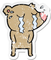 distressed sticker of a cartoon crying bear png