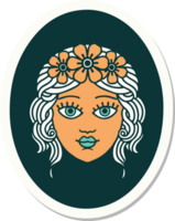 tattoo style sticker of a maiden with crown of flowers png