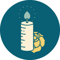 tattoo style icon of a candle and a rose png