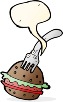 cartone animato forchetta e hamburger con discorso bolla png