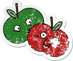 distressed sticker of a cute cartoon pair of apples png