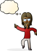 dessin animé hippie homme portant des lunettes avec bulle de pensée png