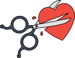 traditional tattoo of scissors cutting a heart png
