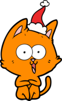 divertido dibujo lineal de un gato con gorro de Papá Noel png