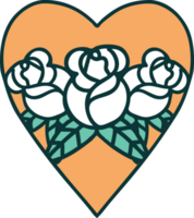 tattoo style icon of a heart and flowers png