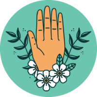 tattoo style icon of a hand and flower png