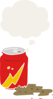 cartoon soda can and thought bubble in retro style png