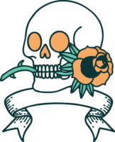 tattoo with banner of a skull and rose png