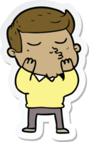 sticker of a cartoon model guy pouting png