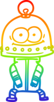 rainbow gradient line drawing of a happy carton robot with light bulb png