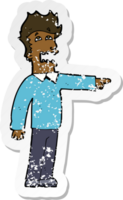 retro distressed sticker of a cartoon man accusing png