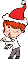 hand drawn line drawing of a woman with eyes shut wearing santa hat png