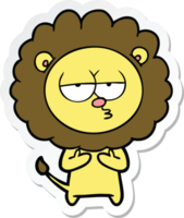autocollant d'un lion fatigué de dessin animé png