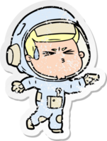 distressed sticker of a cartoon stressed astronaut png