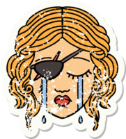 grunge sticker of a crying human rogue character png