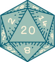 iconic tattoo style image of a d20 dice png