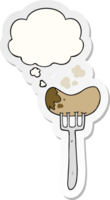 cartoon sausage and fork with thought bubble as a printed sticker png