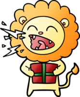 cartoon roaring lion with gift png