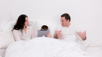 Social Ignore, Upset funny of wife on the bed while husband watching social online in a tablet. It's Smartphone face or Nomophobia Syndrome, Problem of relationship concept video