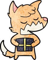 friendly cartoon fox with christmas present png