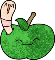 cartoon happy worm in an apple png