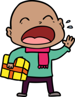 cartoon shouting bald man with present png