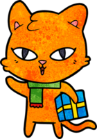 chat de dessin animé avec un cadeau png