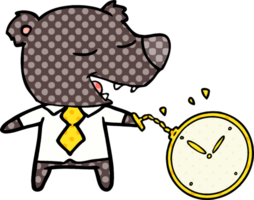 cartoon bear wearing shirt and tie holding watch png