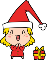 cartoon girl wearing christmas hat png