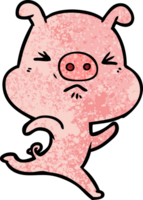 dessin animé cochon agacé en cours d'exécution png