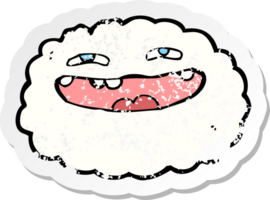 retro distressed sticker of a happy cartoon cloud png