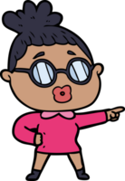 cartoon pointing woman wearing spectacles png