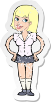 Retro-Distressed-Aufkleber einer Cartoon-Frau mit den Händen auf den Hüften png