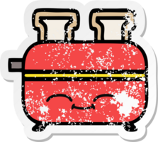 distressed sticker of a cute cartoon of a toaster png