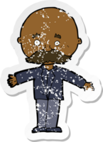 retro distressed sticker of a cartoon bald man with open arms png