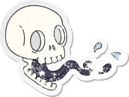 distressed sticker of a quirky hand drawn cartoon skull png