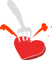 flat color illustration of a cartoon heart stabbed by fork png